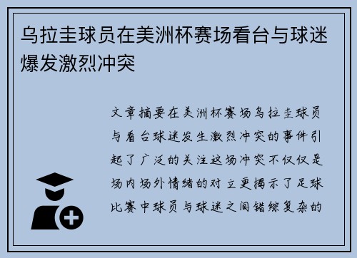 乌拉圭球员在美洲杯赛场看台与球迷爆发激烈冲突